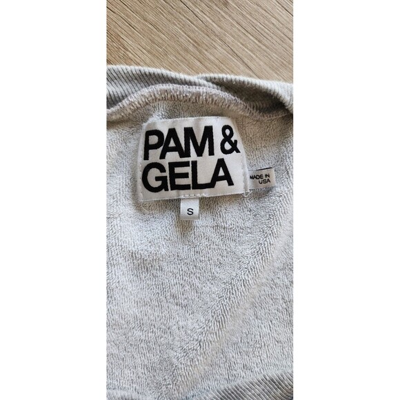 Pam & Gela Lips Patch Sweatshirt Women’s Small Gray Side Tie  Made in USA - Picture 3 of 9
